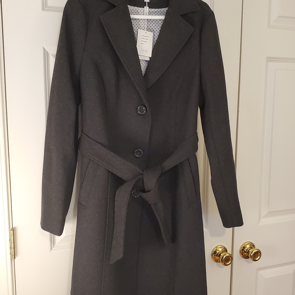 Haute Edition Wool Blend Coat, Size Large Charcoal